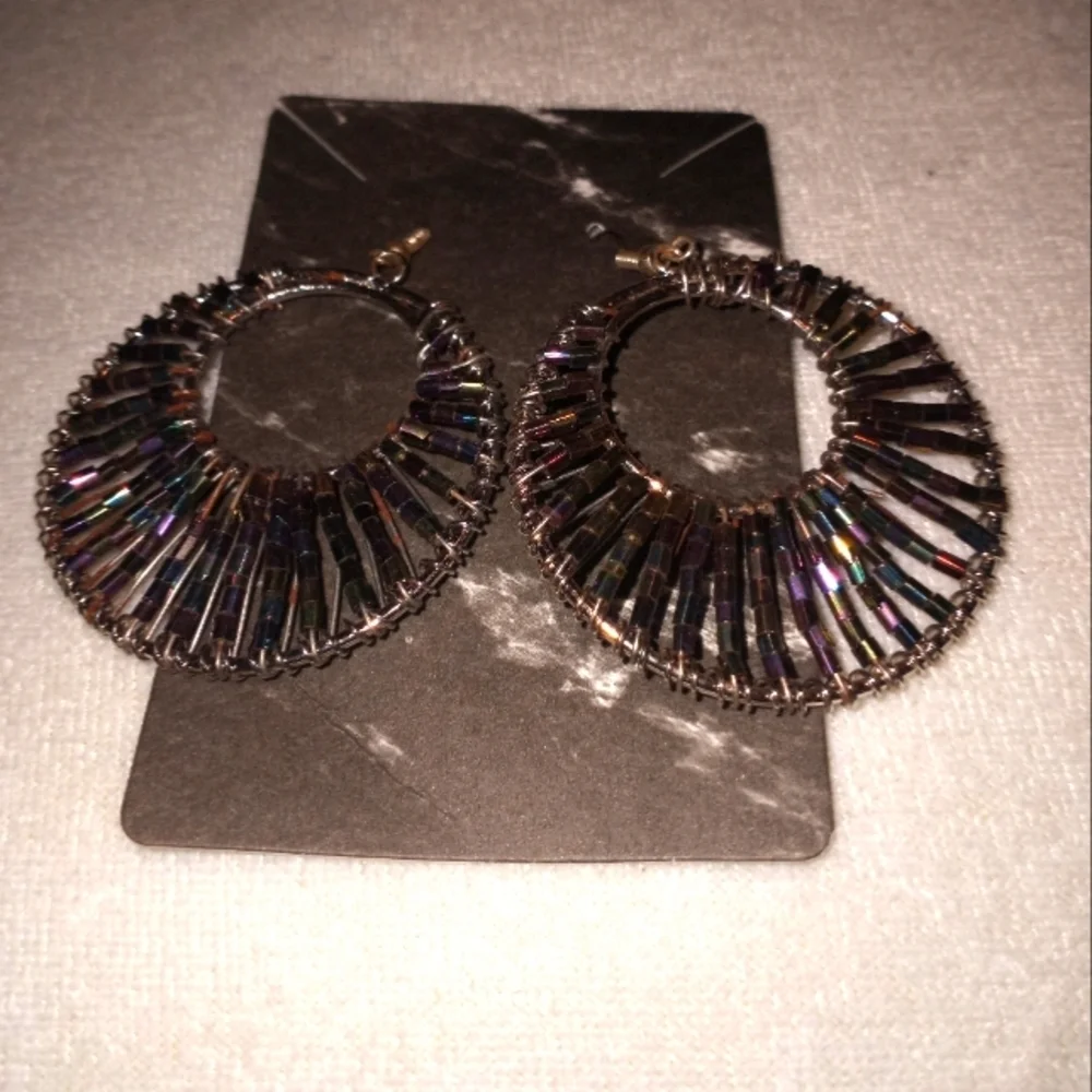 Multi-colored beaded dangle earrings